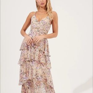 ASTR The Label Rosana Floral Tiered Ruffle Maxi - Purple & Yellow